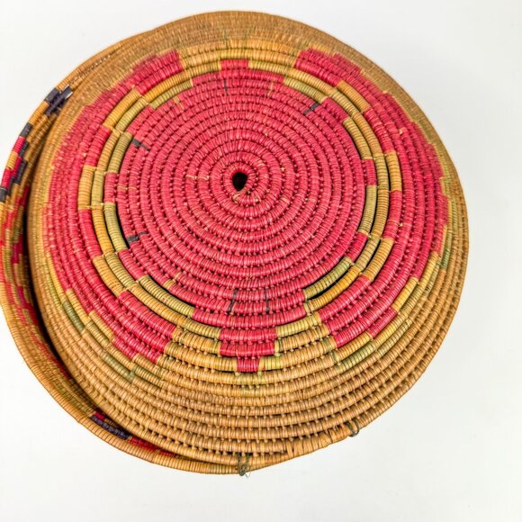 Vintage Mexican Hand-Dyed Coiled Polychrome Figural Basket With Lid - Picture 6 of 9